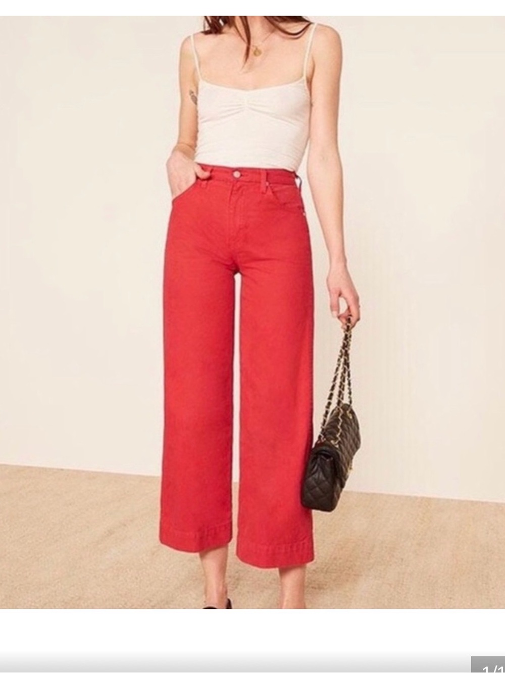 REFORMATION CHEVY Red Wide-Leg High-Rise Jeans